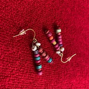 MULTICOLOR WOODEN BEADED DROP EARRINGS